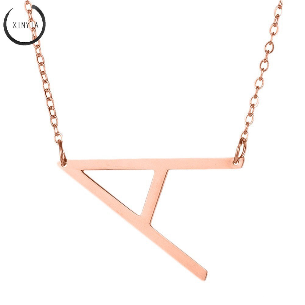 Kalung Rantai Liontin 26 Huruf Bahan Stainless Steel Warna Rose Gold untuk Wanita