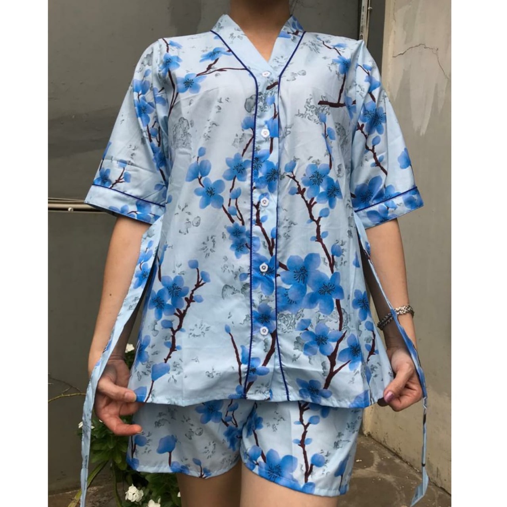 BAJU TIDUR WANITA / PIYAMA WANITA SETELAN KIMONO HOTPANTS MOTIF KEKINIAN