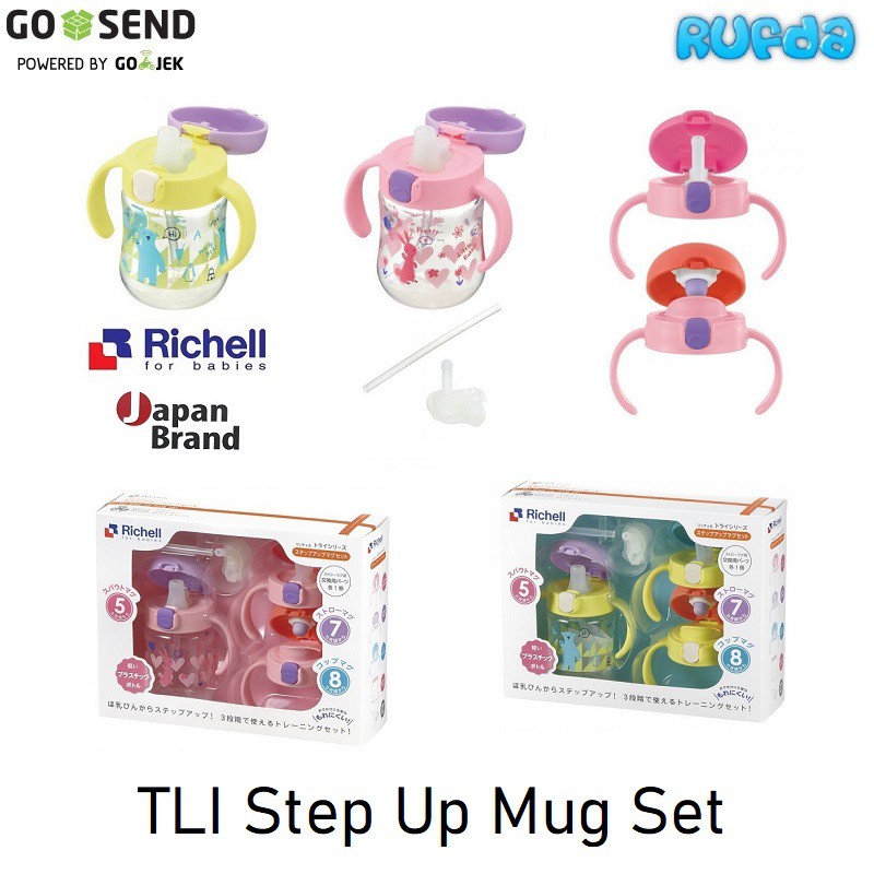 Richell TLI Step Up Mug Set Training Cup Lengkap Tiga Tingkat