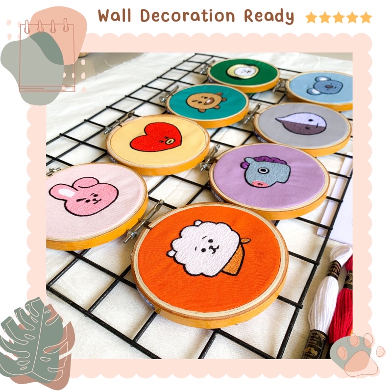 [Hasil Jadi] Embroidery BT21 BTS Wall Decoration - Hiasan dinding sulam benang