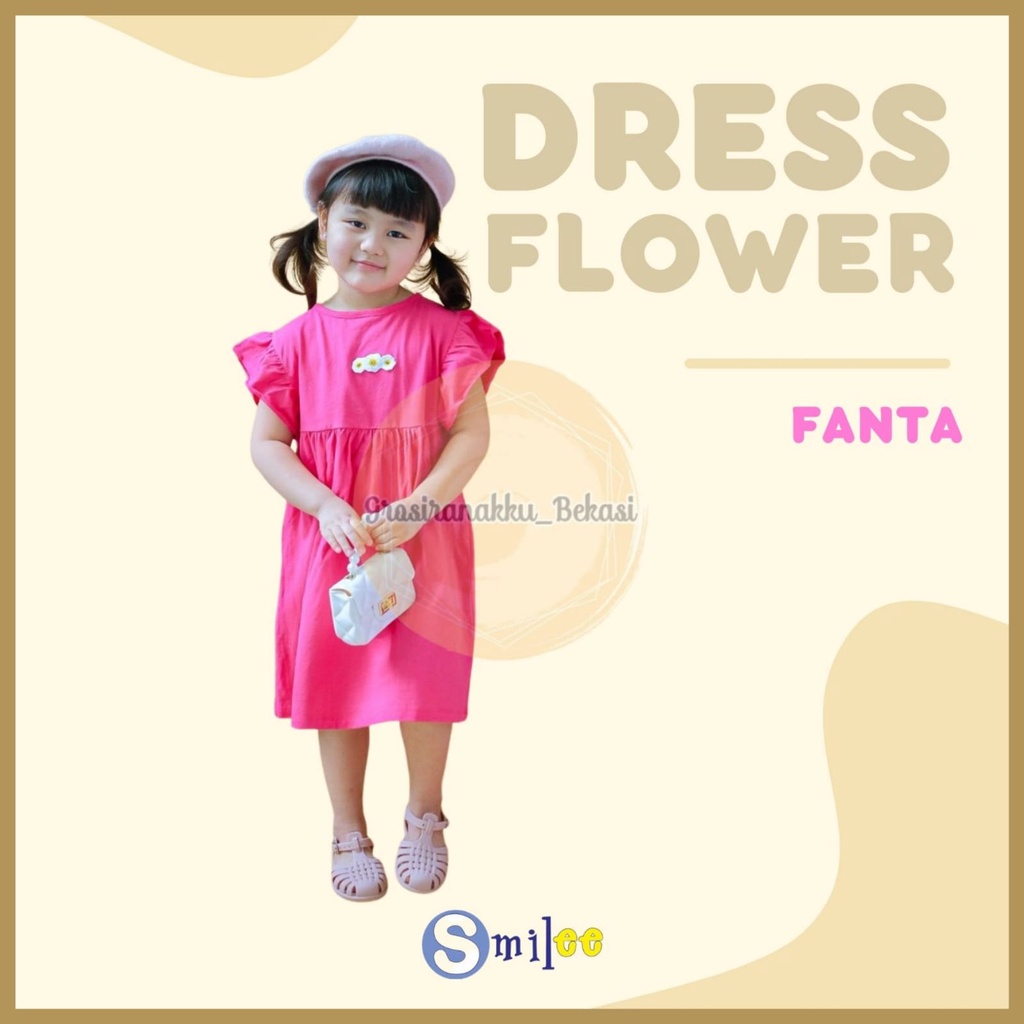 Dress Anak Smilee Flower Warna Fanta Size 1-5Tahun