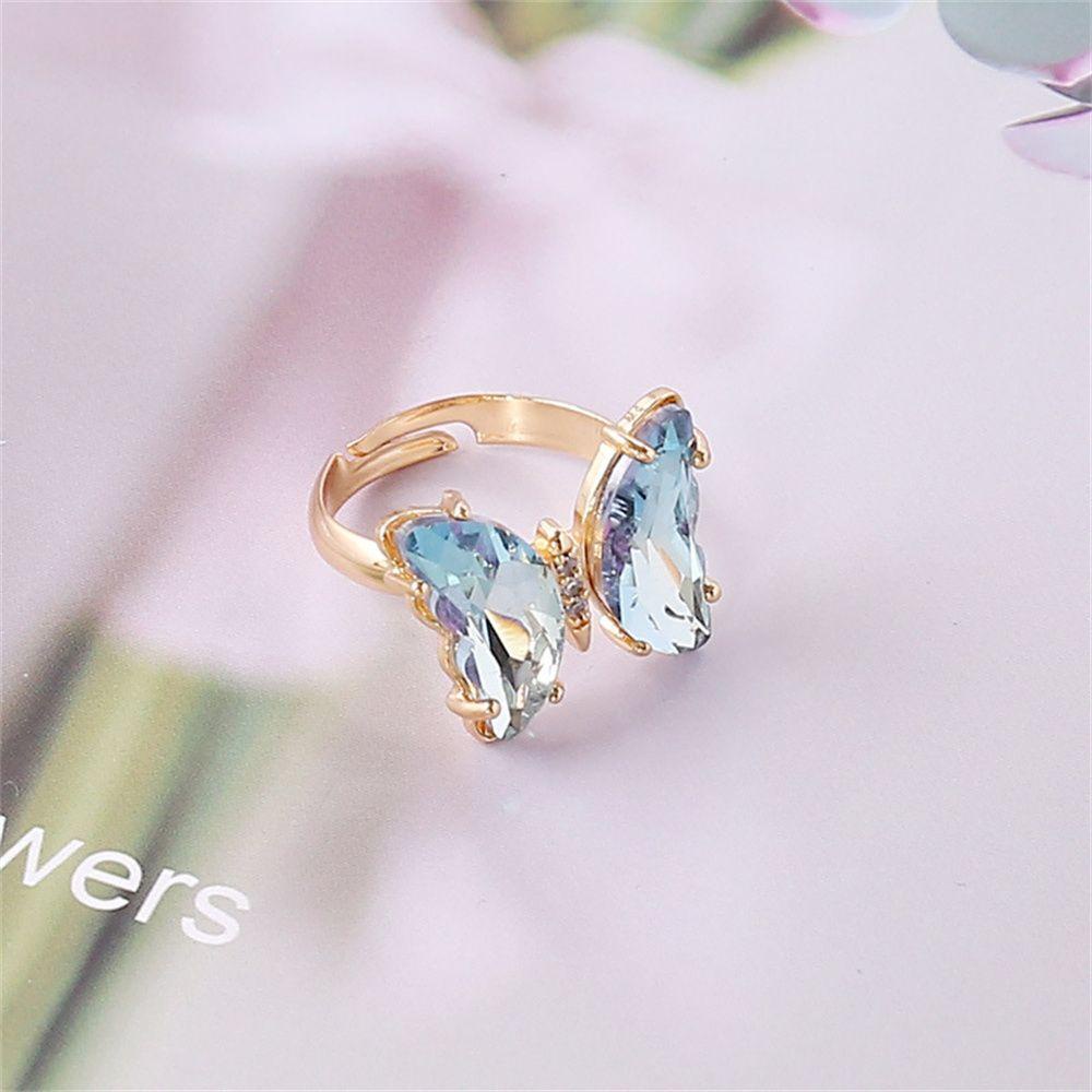 Lily Cincin Fashion Hadiah Pernikahan Gradien Adjustable Temperamen Terbuka Kupu-Kupu Ring