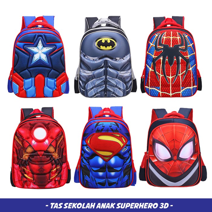 [Brandedbaby] TAS SEKOLAH ANAK SUPERHERO 3D IMPORT / RANSEL ANAK KARAKTER/ TAS SEKOLAH ANAK SD