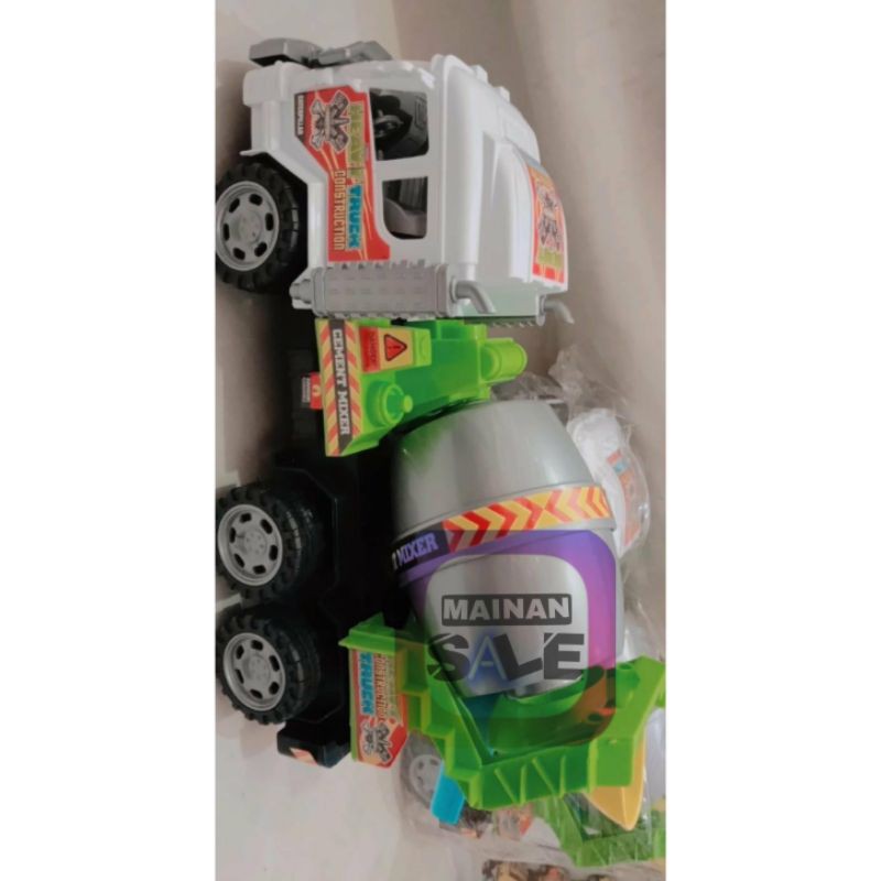 mainan mobil besar truk kontainer semen mixer