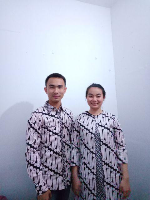 Dress Batik Tunik Lengan Panjang Bahan Katun Stretch Warna Navy, 125 Nv#