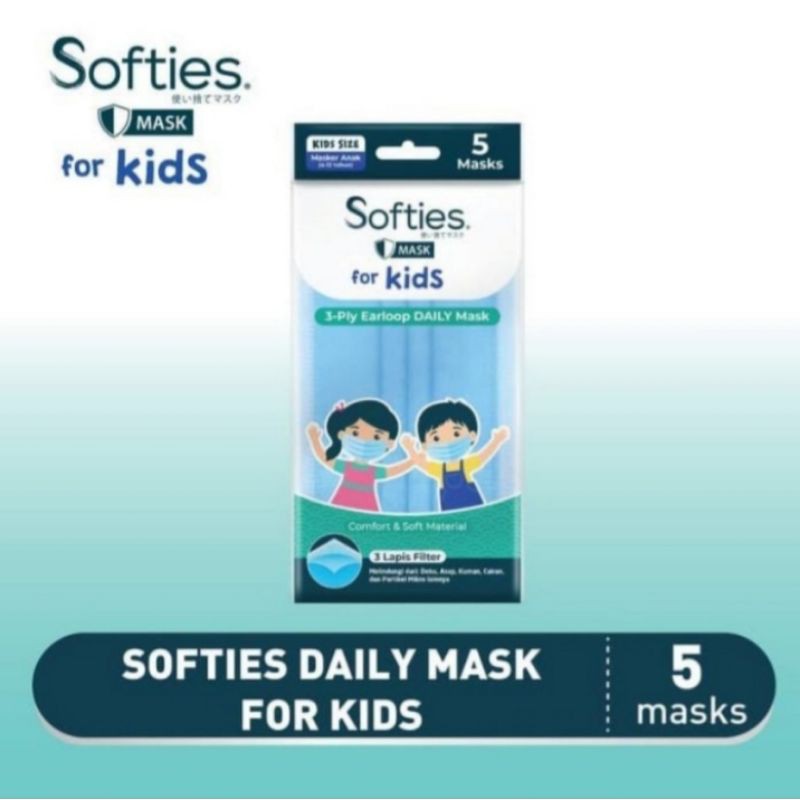 masker kids 3 ply softies 5 pcs