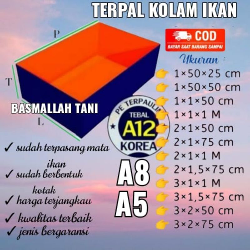 kolam terpal kotak terpal kolam bahan korea original type A5 A8 A12