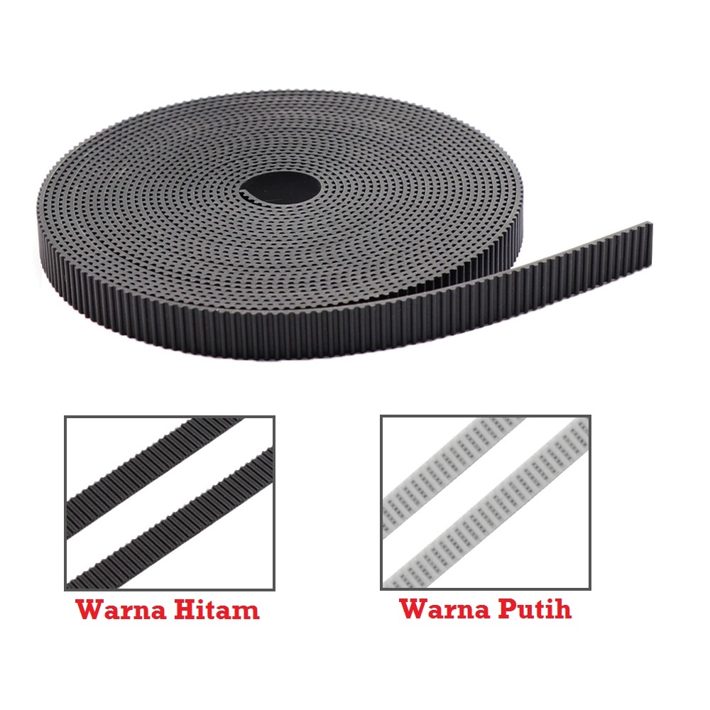 [HAEBOT] GT2 Timing Belt 6mm Rubber PU Steel Core W6 10cm Pitch 2mm CNC 3D Printer Mekanik Karet Rantai Gerak Open Loop Hitam Putih