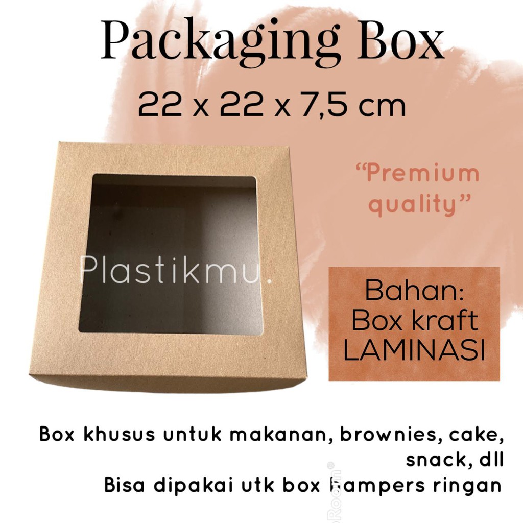 

BOX KOTAK KRAFT COKLAT (JENDELA) 22x22x7,5cm // UNTUK ROTI KUE BROWNIES DUS KARDUS PRODUCT PACKAGING