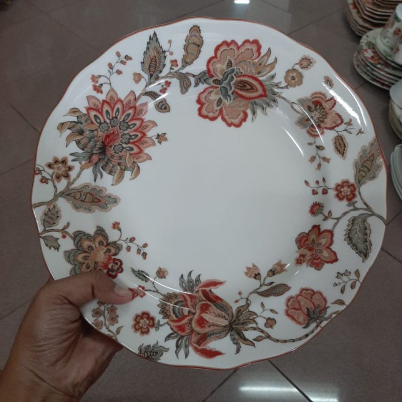 FLOWER RED DINNER PLATE PIRING KERAMIK SANGO MOTIF BUNGA MERAH VINTAGE KLASIK ANTIK JADUL KOLEKSI