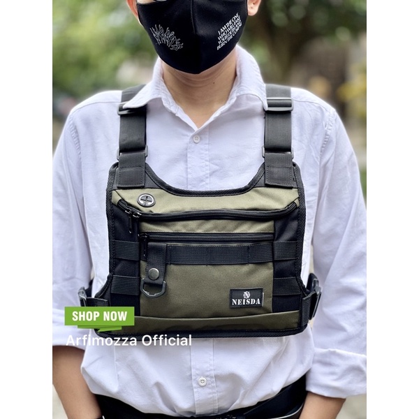 TAS DADA PRIA TERBARU CHEST RIG BAG BACKPACK ORIGINAL NEISDA GREEN ARMY