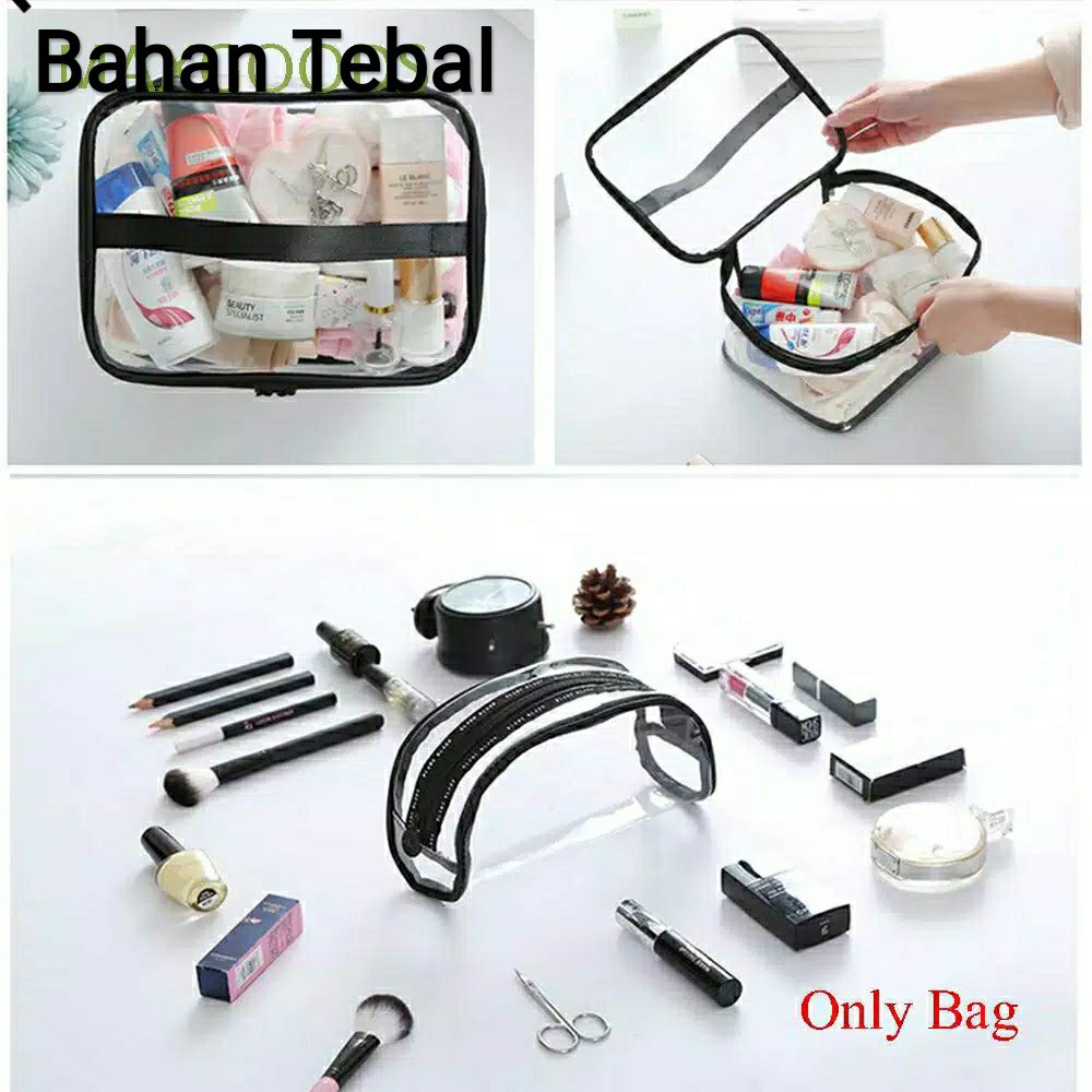 Tas Kosmetik Transparan / Pouch Transparant untuk Make Up dan Travel Bahan PVC