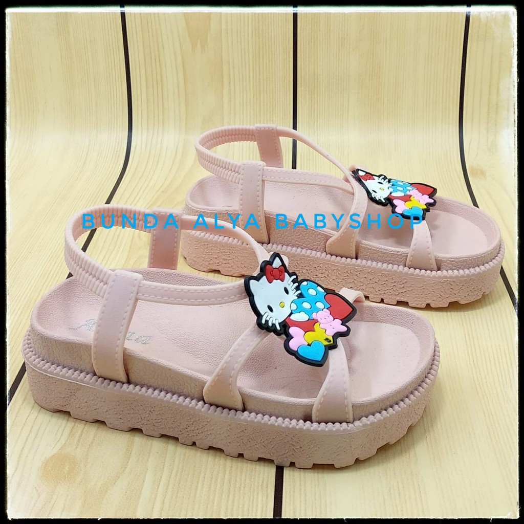 Sandal Anak Perempuan Jelly Tali Usia 3 4 5 Tahun KREM -  Sandal Tali Anak Cewek Karet Kucing Karet Anti Licin Size 24 - 33