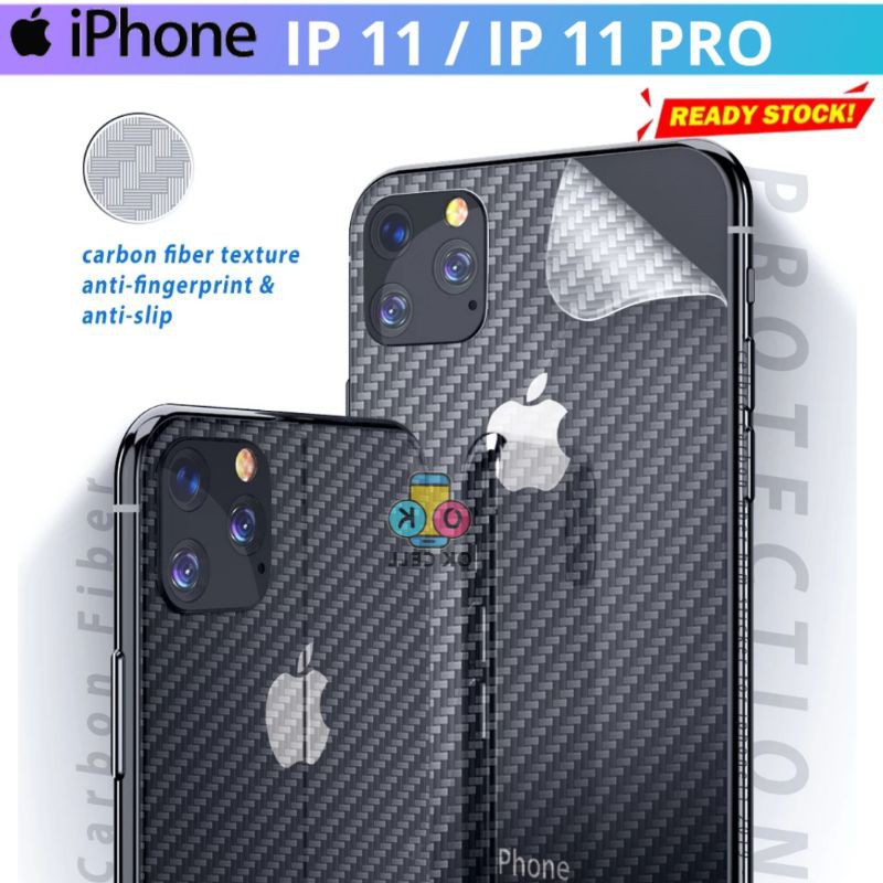 Back Skin Carbon 3D iPhone Ip 11 / 11 Pro Garskin Karbon Fiber Sticker Anti Gores Belakang Premium