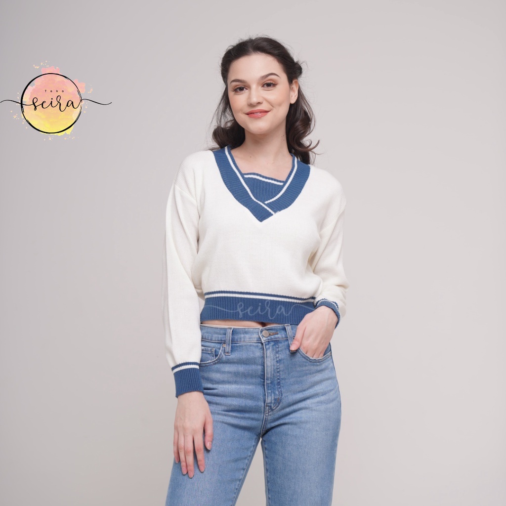 [BISA COD] Luna Sweater Crop Top Knit Rajut / Rajut Style Korea / Atasan Crop Wanita / Outer Crop Top