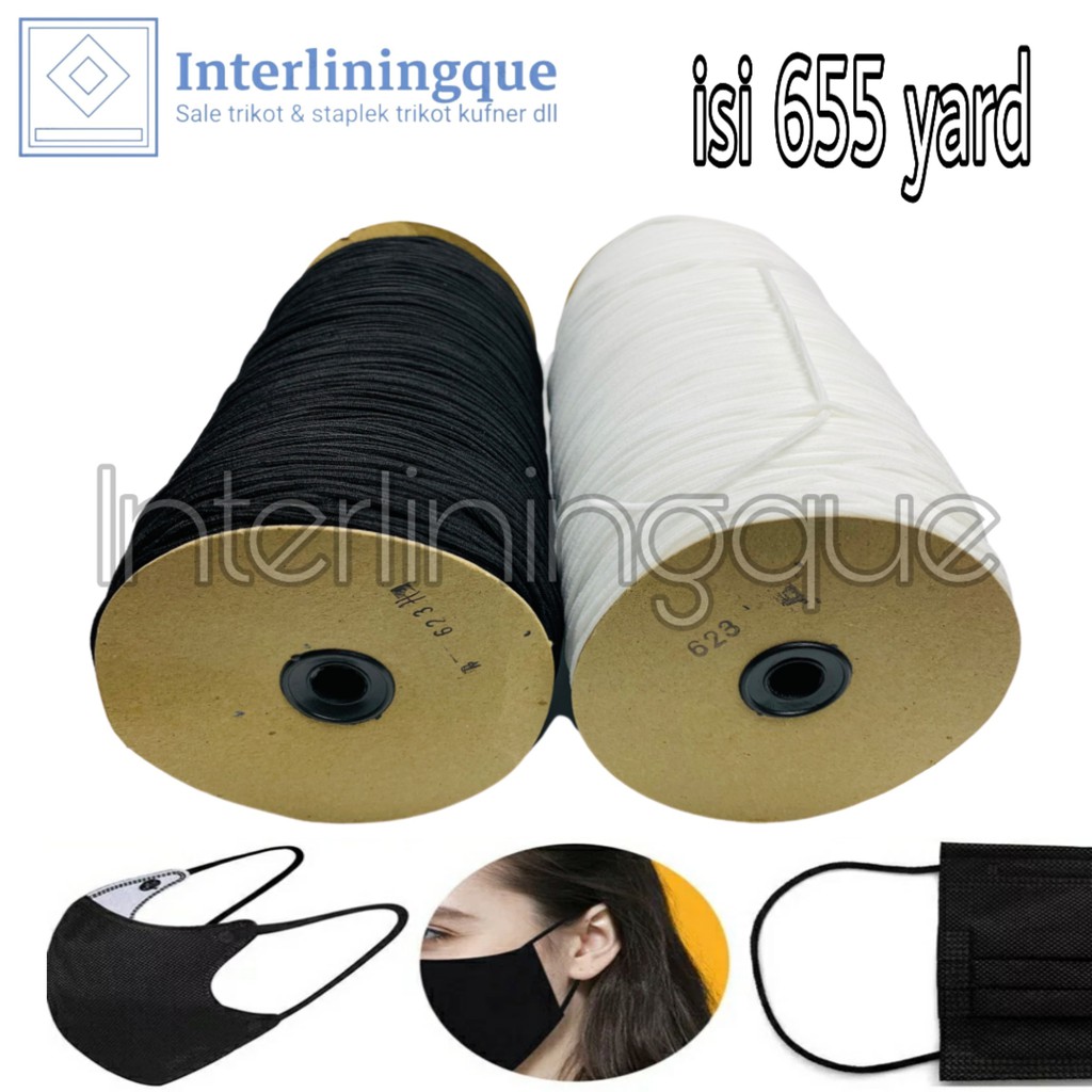 IQ - Tali Bulat 3 mm Untuk Masker LSP623 Putih isi 655 Yard | Karet Masker | elastis