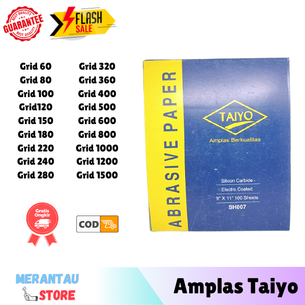 Kertas Amplas Taiyo Lembar Sandpaper Waterproof Amplas Halus Amplas Kasar Ukuran 60 sampai 1500