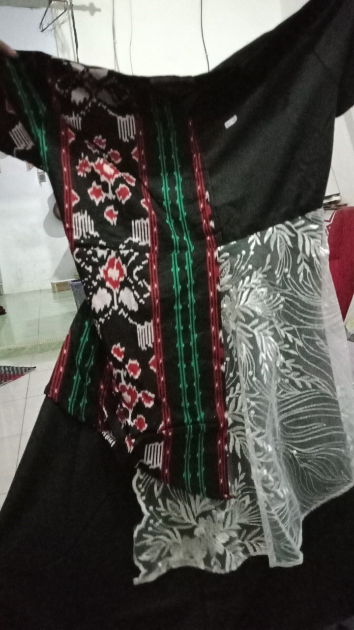 Dress Natasha Tile Etnik Batik Wanita Modern Bahan Katun Mix Brukat Dress Batik Pekalongan Kekinian