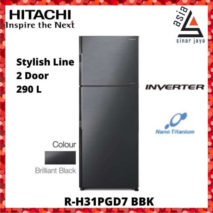 HITACHI Kulkas R-H31PGD7 BBK 330Liter 2 Pintu Stylish Line