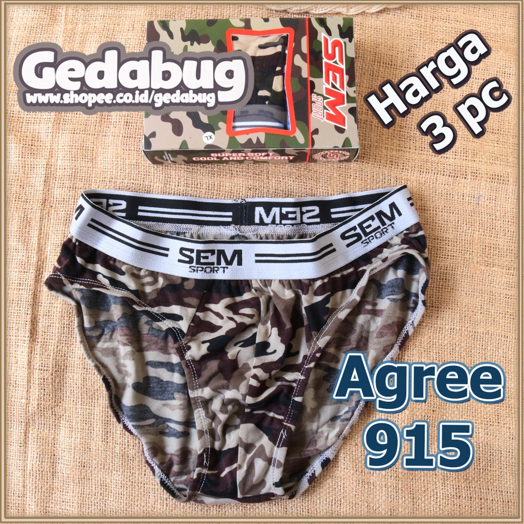 3 Pcs - CD Sport Pria SEM Army | Celana dalam pria karet Boxer Motif Tentara | Gedabug