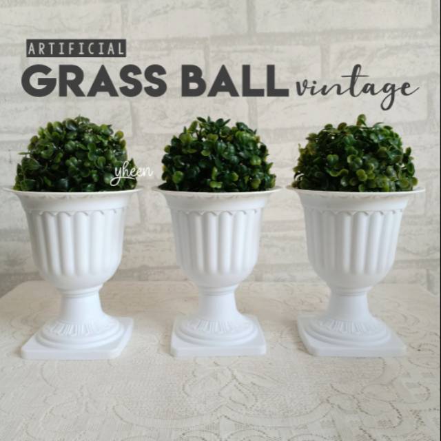 Artificial Grass Ball Vintage / Grass Ball Vas Piala / Grass Ball Pot Piala