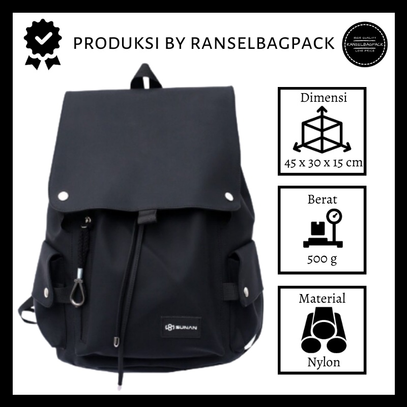 Tas Ransel Backpack Kanvas Laptop 14 inch Korea Kekinian Pria Wanita Cewek Cowok - RBP 006
