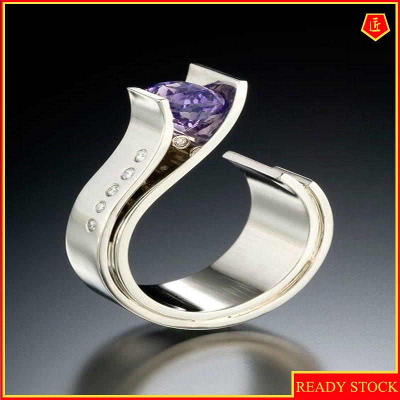 [Ready Stock]Modern Amethyst Diamond Two-Color Ring Female