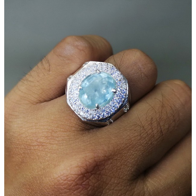 Batu Cincin Asli Aquamarine Bagus Ring Perak