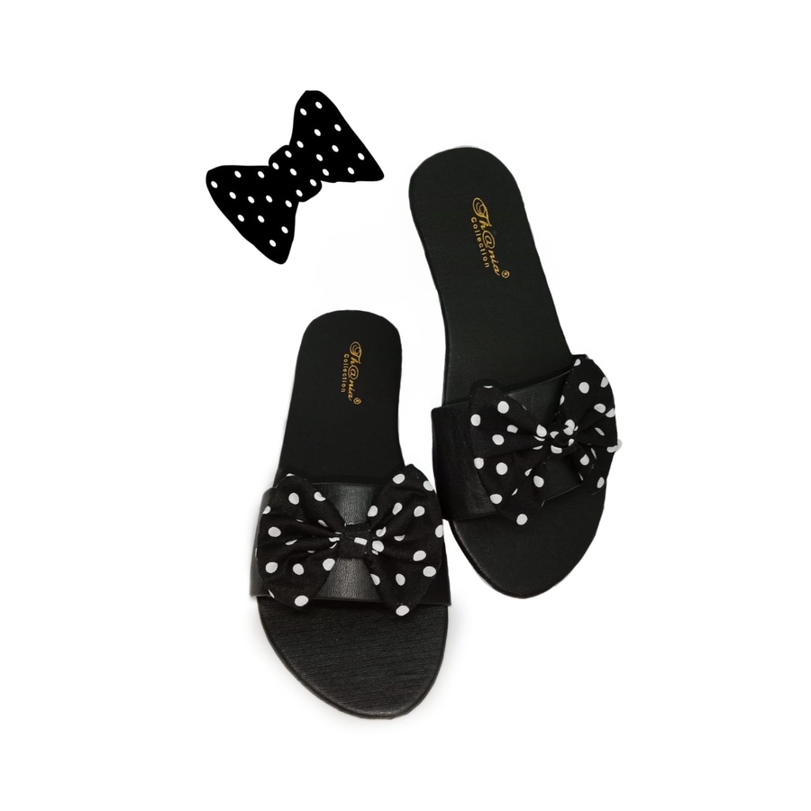 SENDAL FLAT PITA POLKADOT / SANDAL TEPLEK / SEPATU PLAT SENDAL WANITA TERBARU