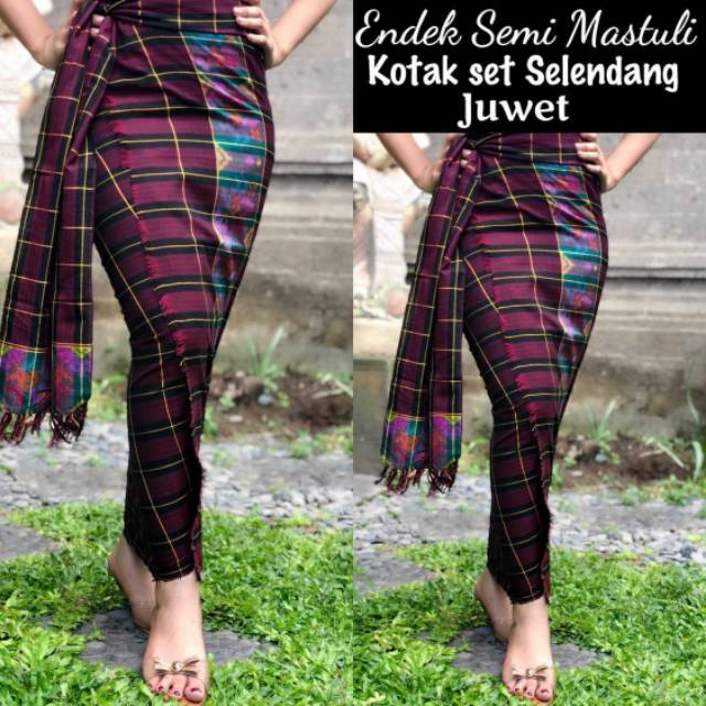 Kamen Bali grosir Kamen Bali Endek Semi Mastuli Kotak Set Selendang Juwet Oleh Oleh Bali