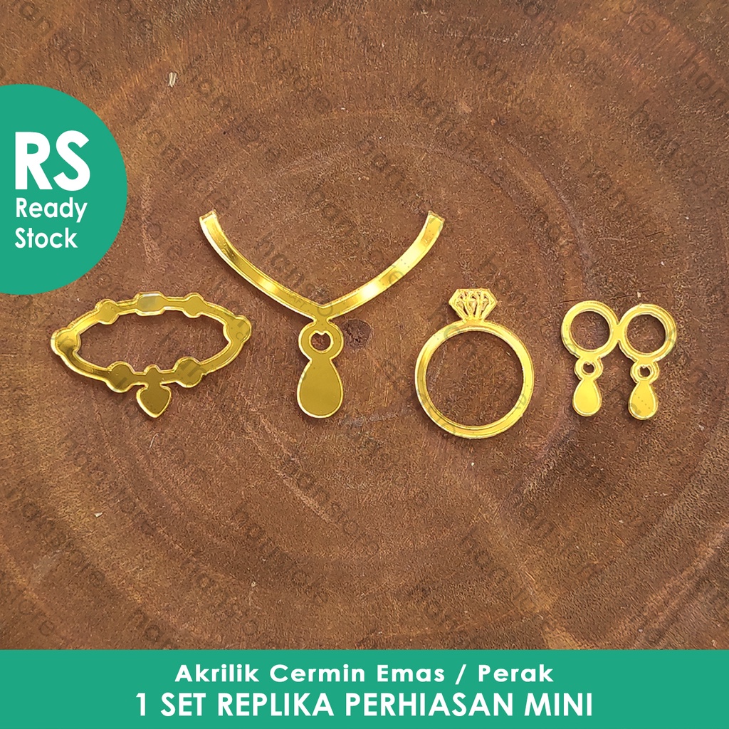 RS 1 Set Replika Perhiasan Mini Akrilik Cermin Emas / Perak / Dekorasi / Mahar / Seserahan