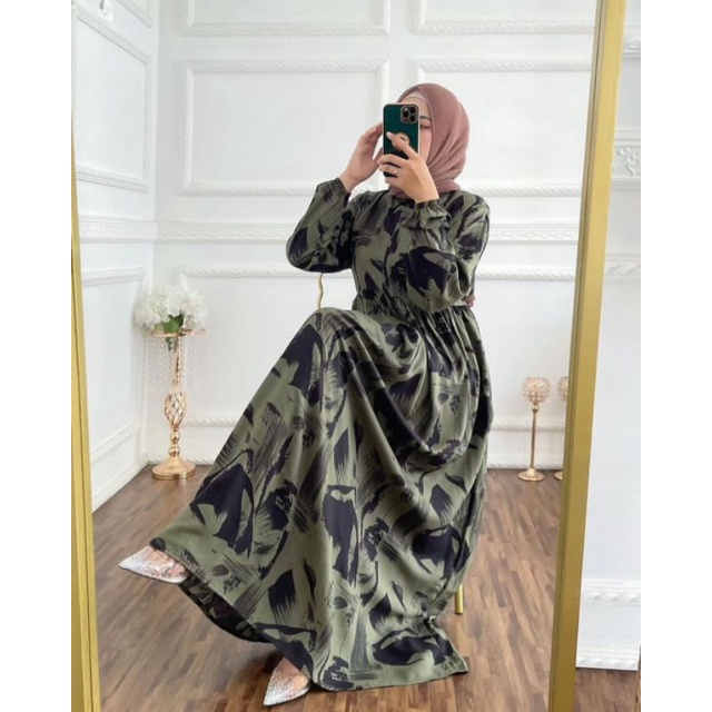 HOMEYDRESS GAMIS RAYON MOTIF ABRI GREENTEA