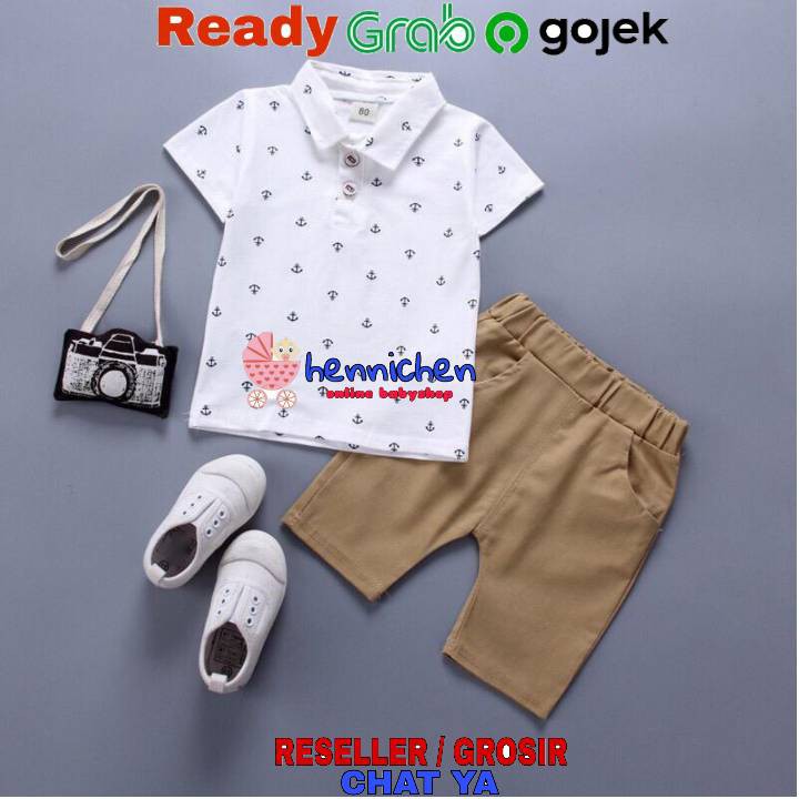 Set Setelan Kemeja Polo Celana Beige High Quality