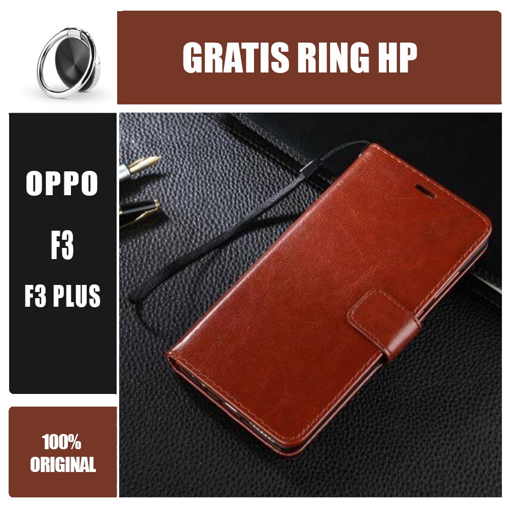 Dompet Kulit OPPO F3 F3 Plus Flip Cover Wallet Leather Case
