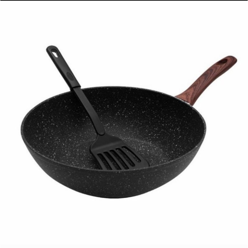 Idealife IL-30WK Wok Panci Masak Wajan Dengan Tutup Kaca 30cm Spatula Penggoreng Gorengan Penggorengan 30 cm wlshop wlshop1 Cook