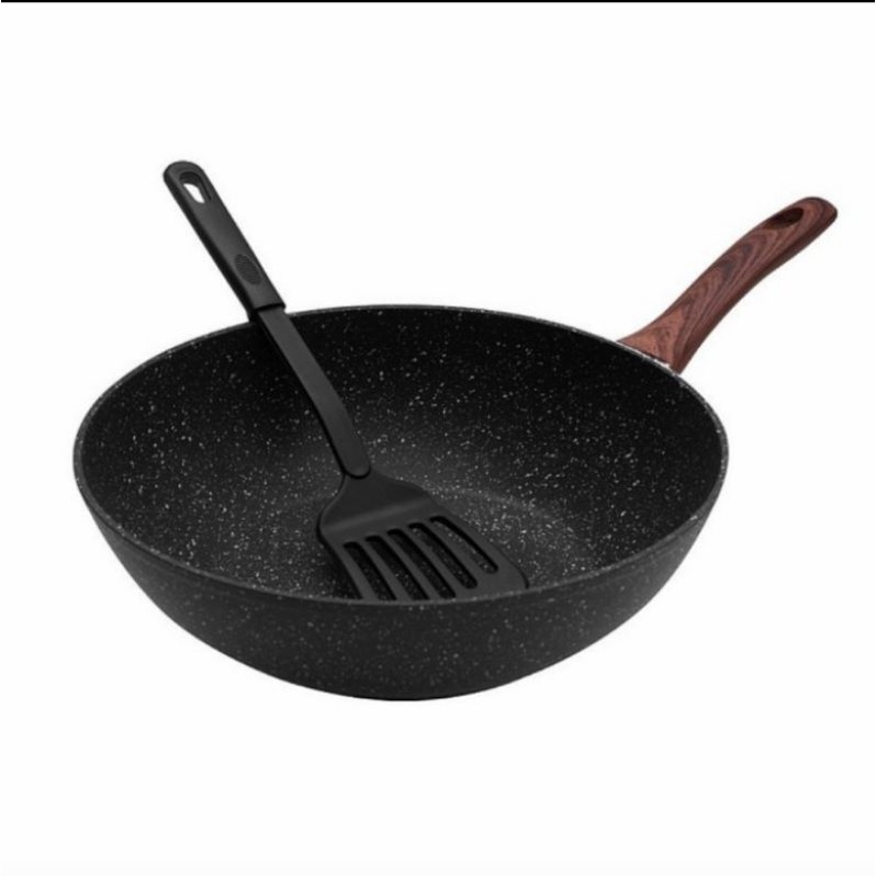 Idealife IL-28WK Wok Panci Masak Wajan Dengan Tutup Kaca 28cm Spatula Penggoreng Gorengan Penggorengan 28 cm wlshop wlshop1 Cook