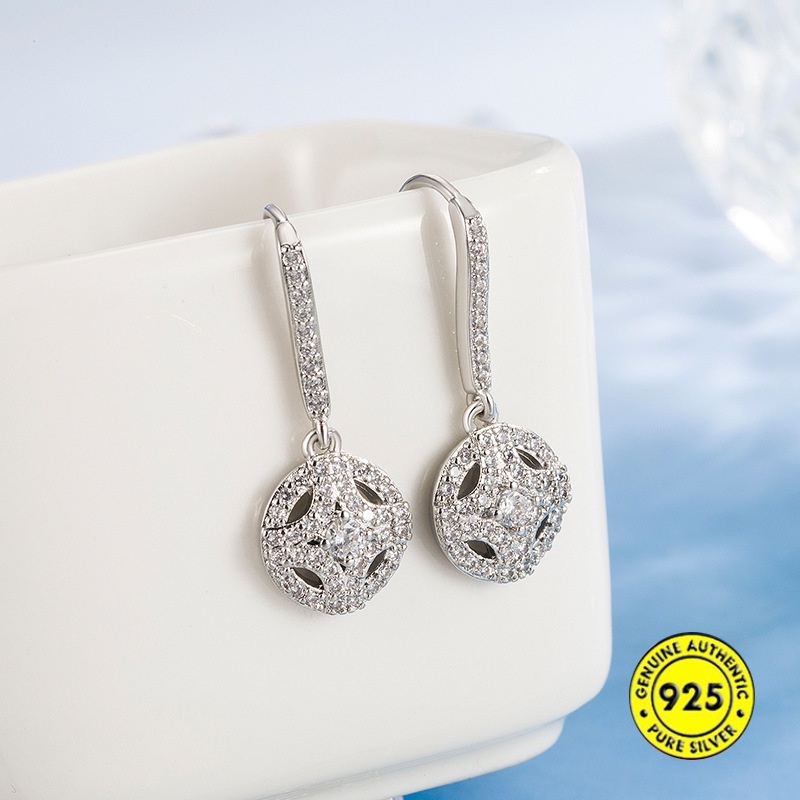 Anting Kait Sterling Silver S925 Bentuk Bulat Geometris Anti Pudar Gaya Korea Untuk Wanita