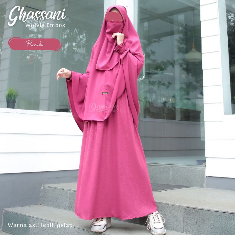 GAMIS GHASSANI EMBOSS WOLFIS PREMIUM SET GAMIS SYARI FORMAL DAMAIRA HIJAB