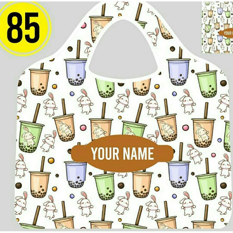 Tas Belanja Lipat Fashion Motif Food Drink Custom Nama (1 pcs)