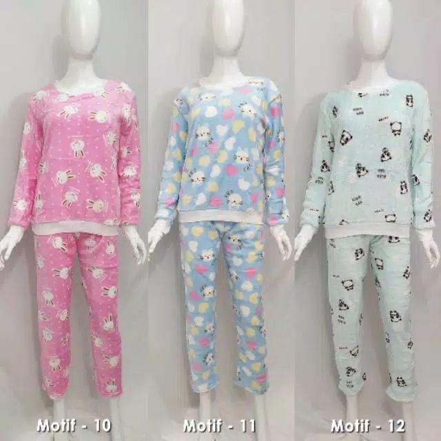 Baju Tidur Wanita Bahan Selimut Bulu Ala Justice Set 2 Pcs As-00023