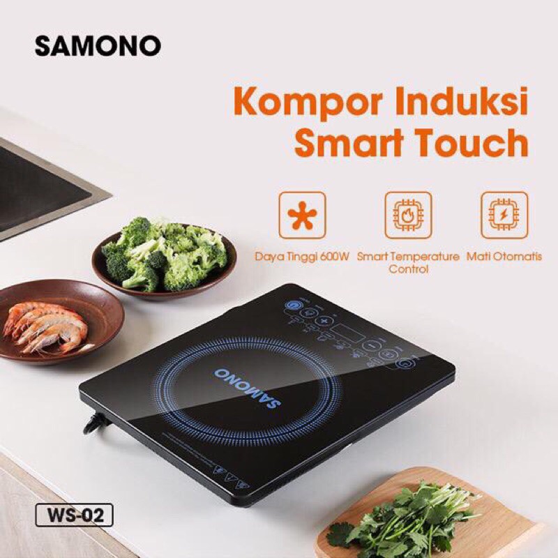 SAMONO WS02 Smart Kompor Listrik Induksi 600W Biru Waterproof High Quality Murah Smart Touch Screen