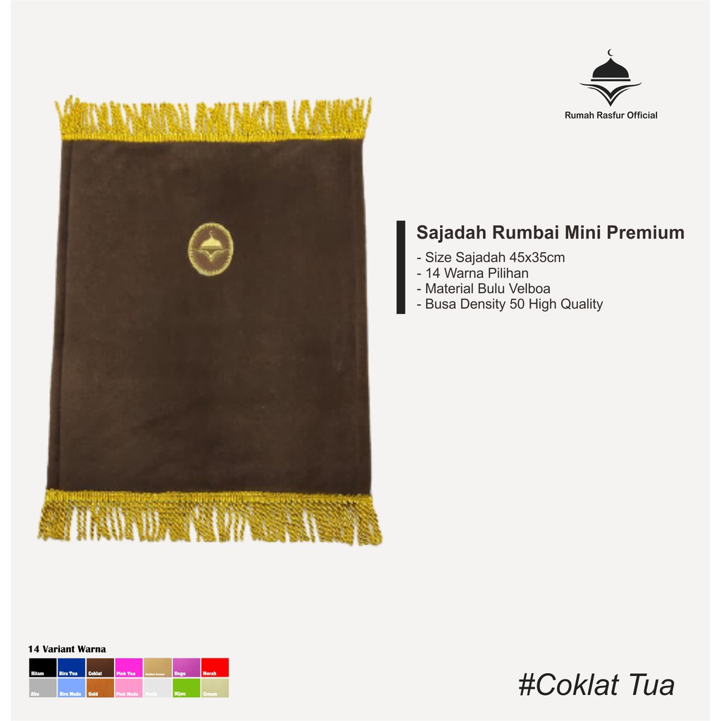 SAJADAH MUKA SIZE S /SAJADAH ANAK BULU RUMBAI BONUS TASBIH-COKLAT TUA