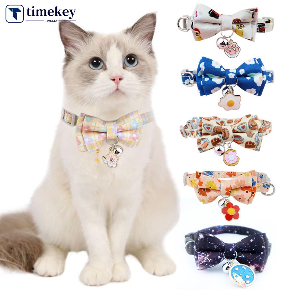 Timekey K8Q6 Kalung Collar Kucing Peliharaan Desain Pita Motif Bunga Sakura Dengan Lonceng