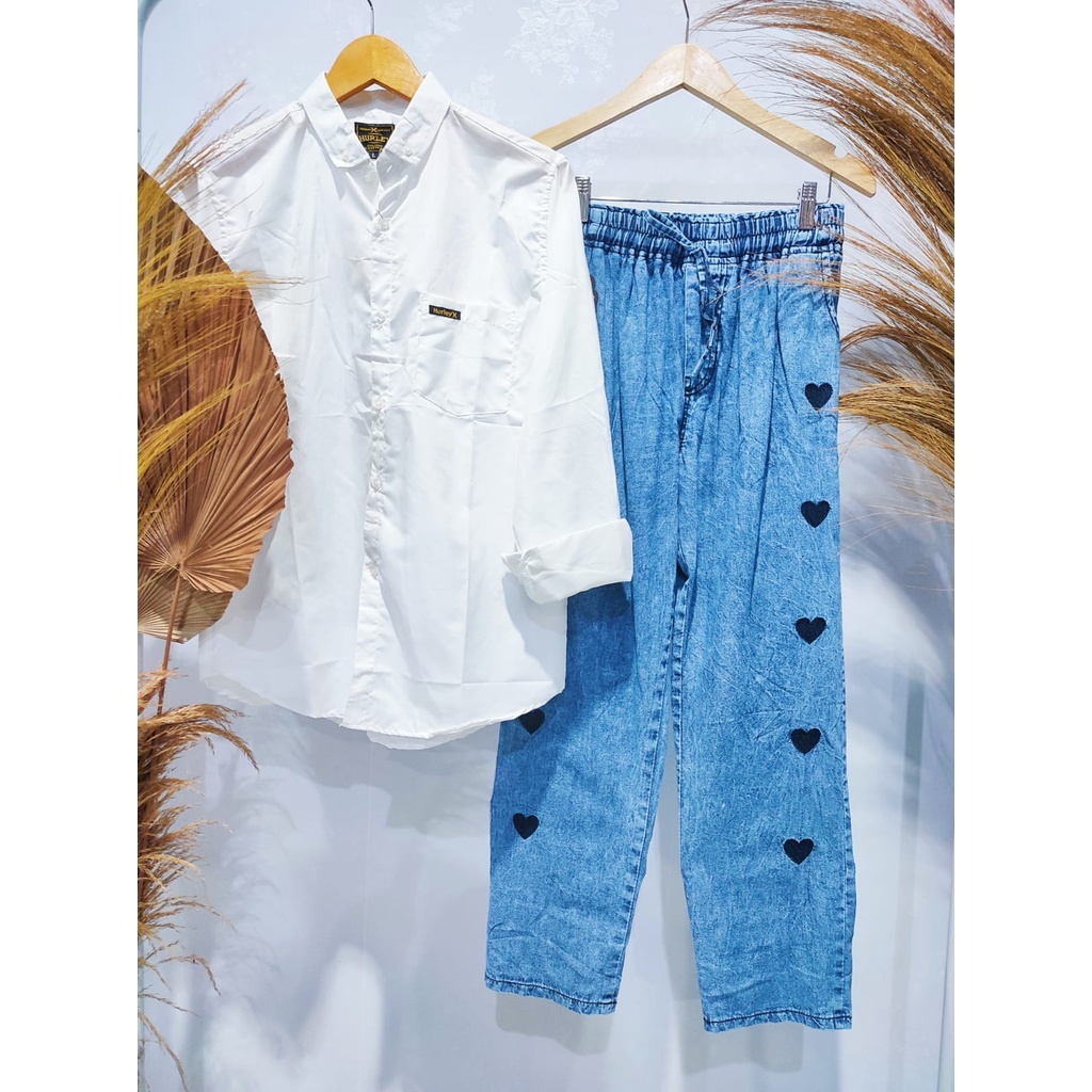 XXX Lovena Pants Baggy Jeans Bordir Celana Jeans Wanita Highwaist Korean Style Snow Jeans