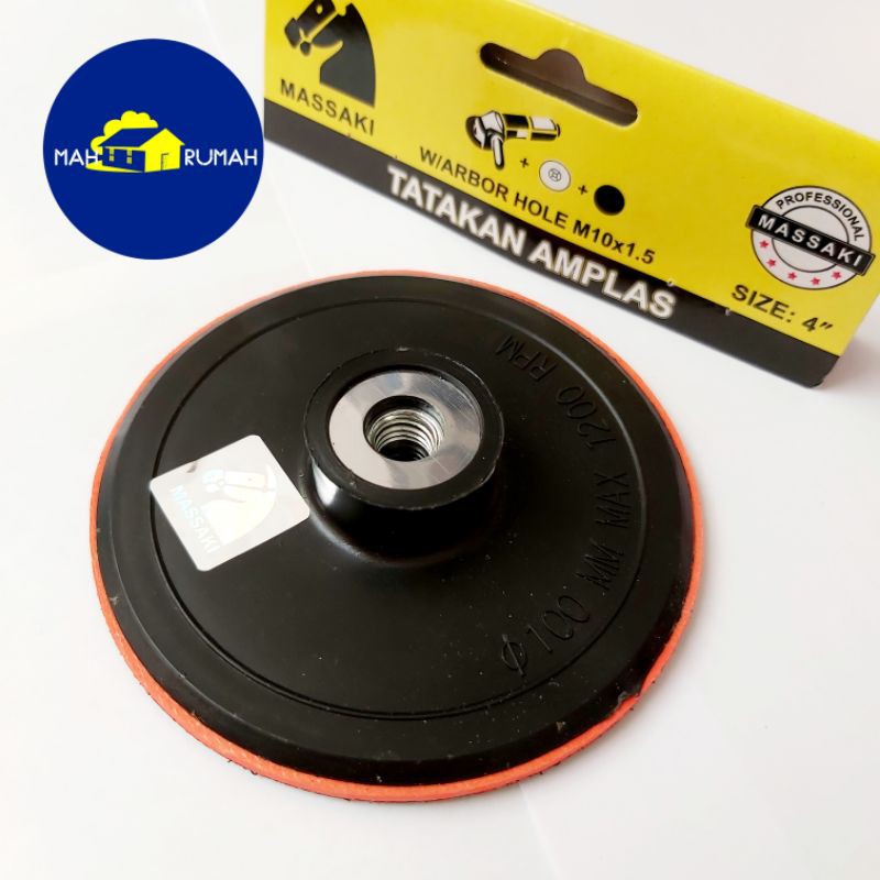 Tatakan Amplas Bulat Velcro RUBBER PAD TIPIS Gerinda Tangan 4in 4&quot; M10 - MASSAKI