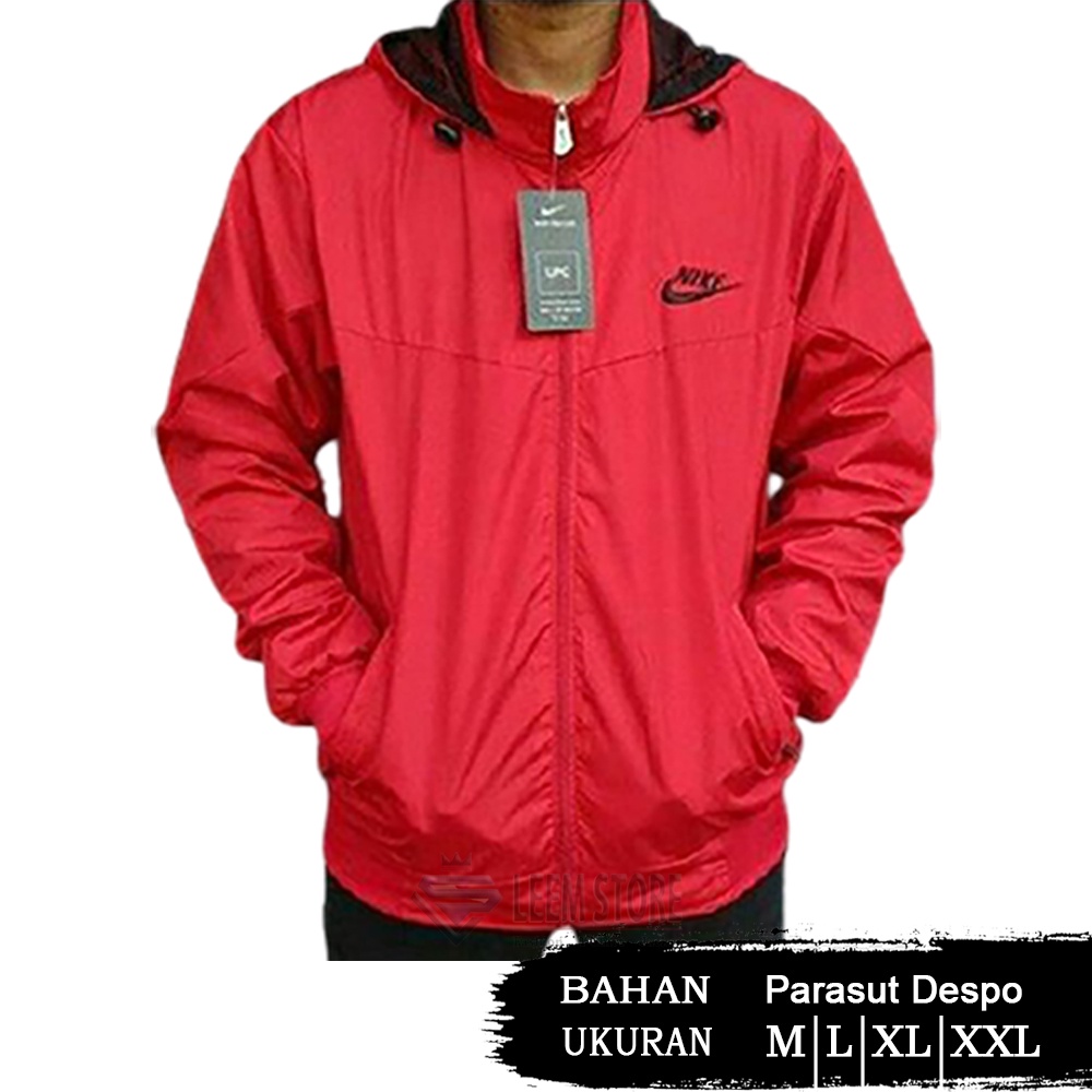 Jaket Parasut Olahraga Nike Running Unisex Merah Cabe M L XL XXL