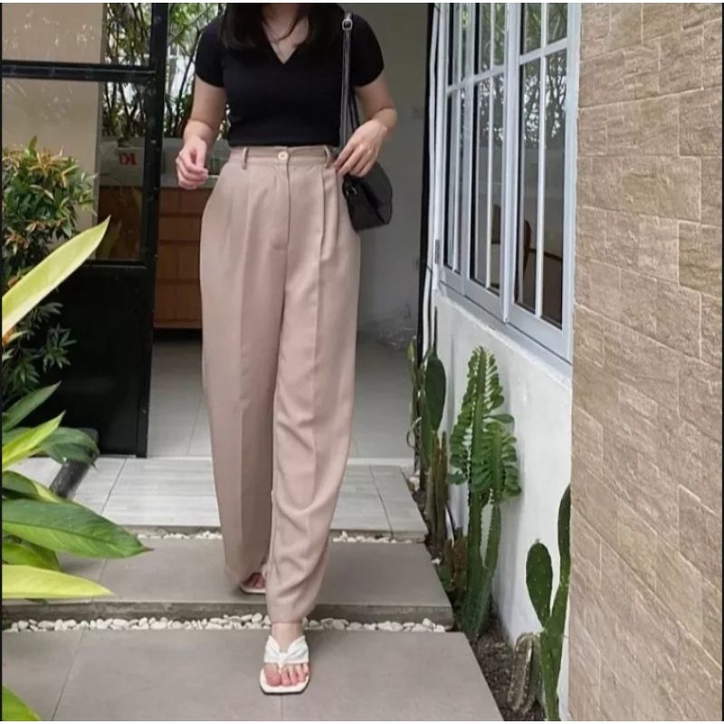 Loose Pants Celana Kulot Crinkle Highwaist Wanita/Long Pants /Loose Cullote Pants