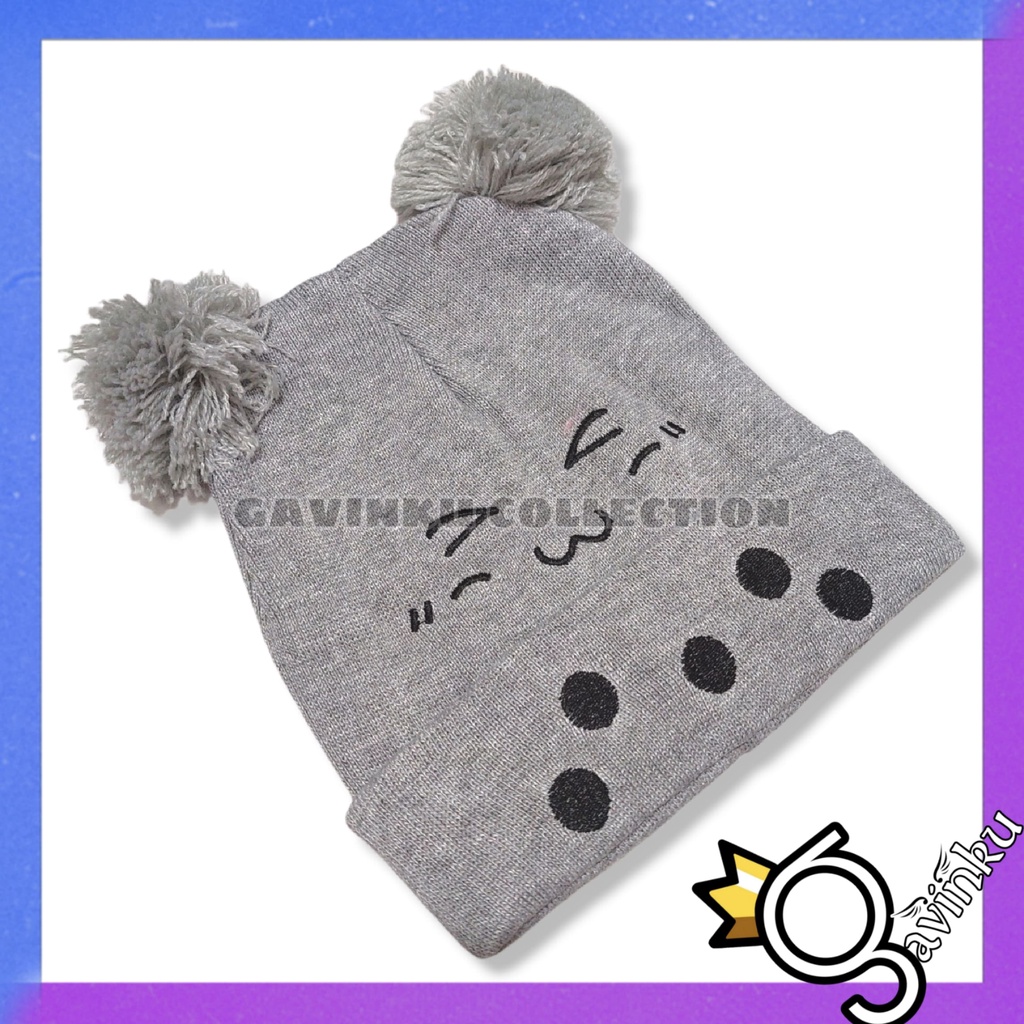 Topi Kupluk Anak Bayi Polos Model Pompom Bordir Smile lucu Laki Laki Perempuan Usia 0 1 2 3 4 5 6 7 8 9 10 11 12 bulan umur 1 2 3 Tahun thn-abu