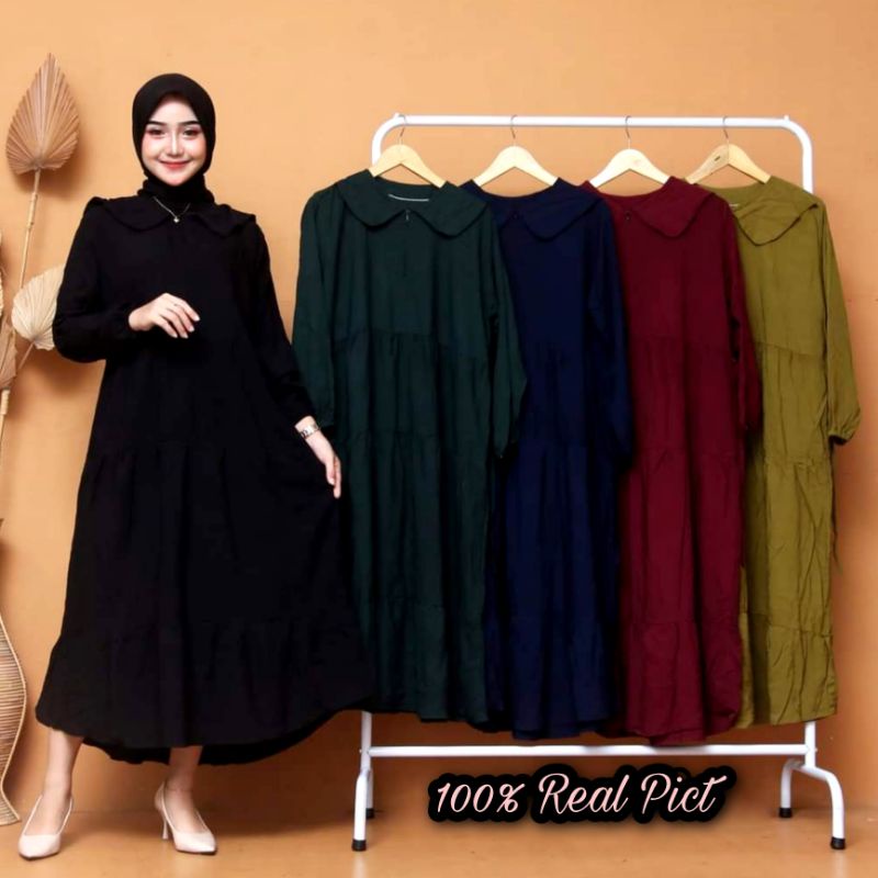 Midi Dress Rayon Super Premium Resleting Depan Best Seller Real Pict Termurah Berkualitas