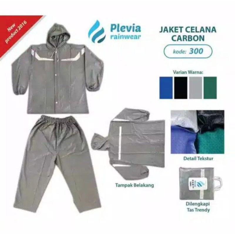 Jas Hujan Jaket Celana Plevia Carbon 300 Jas Hujan Dewasa Murah Jas Hujan Termurah